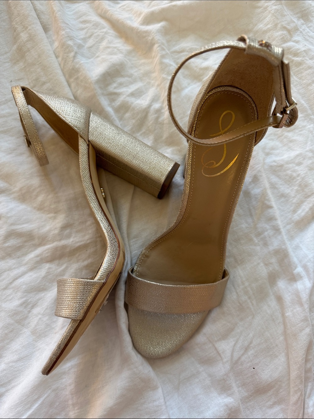 NWOT Sam Edelman Block Heel Open Toe Sandals Heels Size 9.5 Champagne